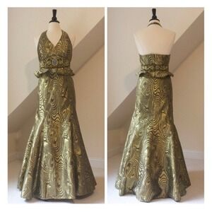 Marsoni Gown Womens 12-14 Gold Copper Art Nouveau Mermaid Beaded Formal Prom NWT
